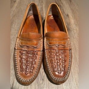 Vintage Bally Woven Men’s Leather Loafer Tan Brown Size 8